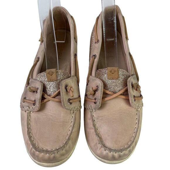 Sperry Top Sider Womens Leather Glitter Rose Gold Boat Shoes Flats Slip On sz 7 - Picture 6 of 16